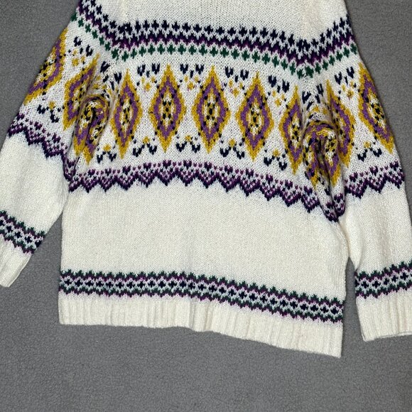 Talbots Plus Size 2X Fair Isle Knit Sweater Ivory Purple Yellow Geometric Nordic - Picture 3 of 11